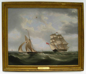 One of two original marine oil paintings by Thomas Buttersworth (British, 1768-1842). They sold for a combined $33,925.
